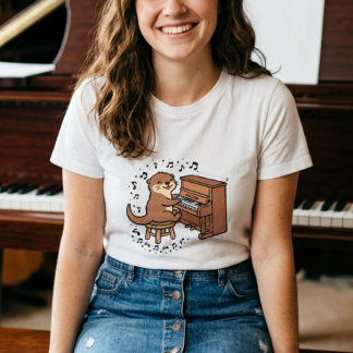 かわいいカワウソがピアノを弾く トライブレンドTシャツ
