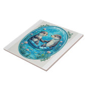 かわいいカワウソが手を握っている。青いスイレンのパッド タイル (側面)