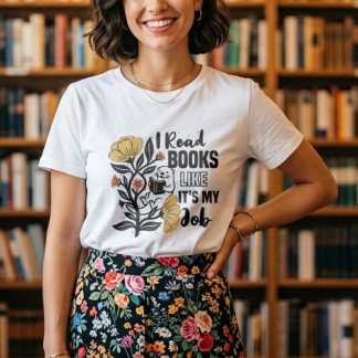 かわいいカワウソが本を読む、花柄 トライブレンドTシャツ
