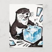 かわいいカワウソが氷のブロックを割っている ポストカード (正面)