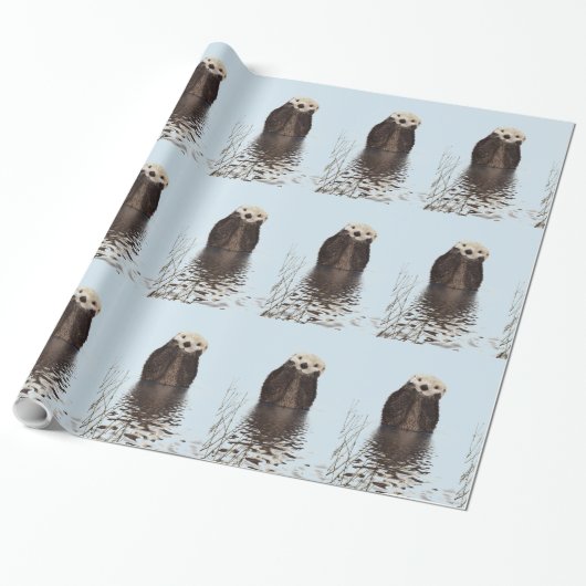 かわいいカワウソが池に立って顔を ラッピングペーパー (アンロールド)