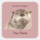 かわいいカワウソこの本は蔵書票 スクエアシール (正面)