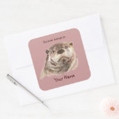 かわいいカワウソこの本は蔵書票 スクエアシール (封筒)