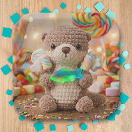 かわいいカワウソとグミフィッシュの少年誕生日 ペーパープレート