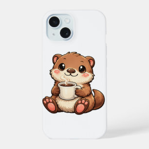 かわいいカワウソとコーヒー – かわいい動物の癒しデザイン iPhone 15ケース