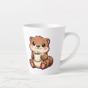 かわいいカワウソとコーヒー – もふもふかわいい動物 カフェラテマグ