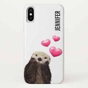 かわいいカワウソとラヴハート iPhone X ケース