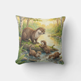 かわいいカワウソと赤ちゃん 川と湖の動物 クッション