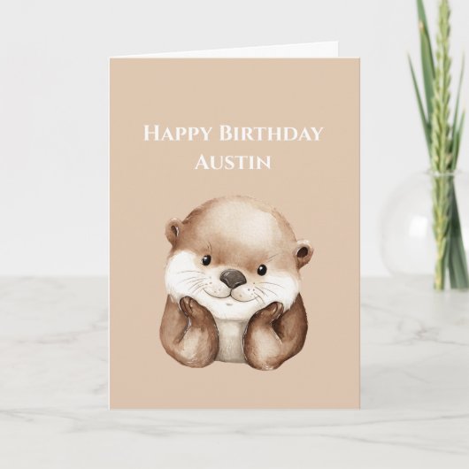 かわいいカワウソのお誕生日おめでとう カード (正面)