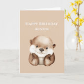 かわいいカワウソのお誕生日おめでとう カード (黄色い花)
