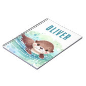 かわいいカワウソのイラスト　名前カスタマイズ ノートブック (左側)