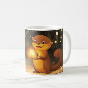 かわいいカワウソのカラフルな漫画スタイル コーヒーマグカップ