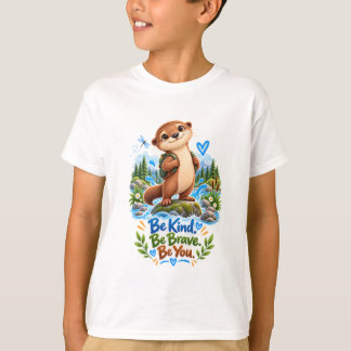かわいいカワウソのキッズTシャツ「優しく勇敢に自分らしく」 Tシャツ