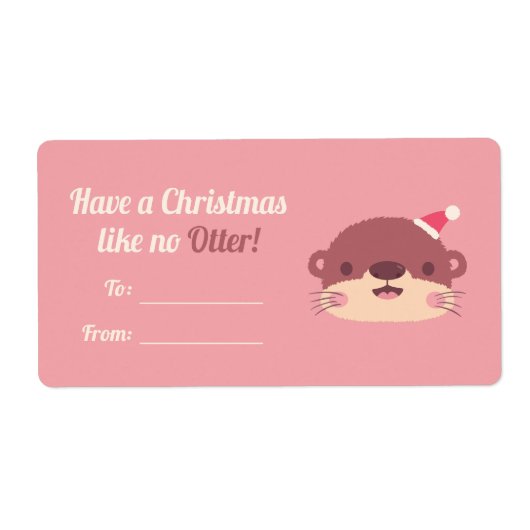 かわいいカワウソのクリスマスデコレーション ラベル (正面)