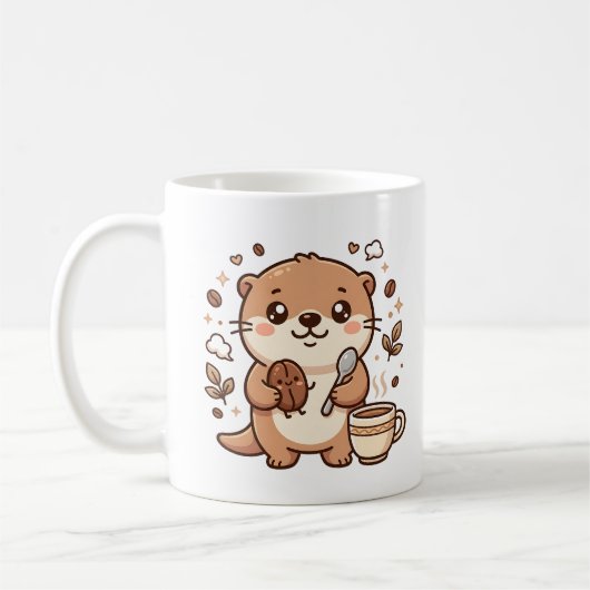 かわいいカワウソのスプーンのコーヒーマグ コーヒーマグカップ (左)