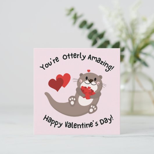 かわいいカワウソのバレンタインデー教室写真カード シーズンカード (スタンド正面)