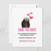 かわいいカワウソのバレンタインハートでSave the Date ポストカード (正面/裏面)
