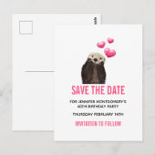 かわいいカワウソのバレンタイン ハートで「Save the Date」 ポストカード (正面/裏面)