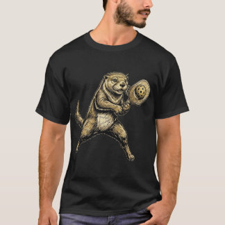 かわいいカワウソのピックルボール ビンテージ風デザイン Tシャツ