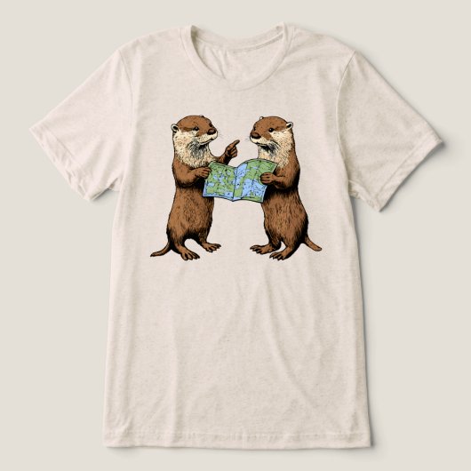 かわいいカワウソの地図 トライブレンドTシャツ (デザイン正面)