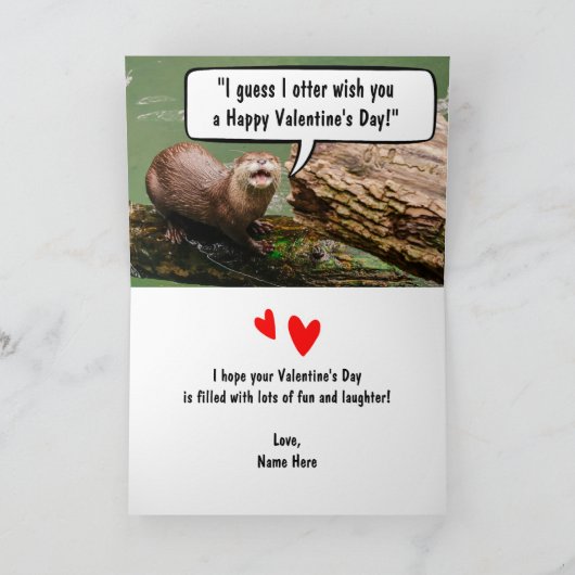 かわいいカワウソの子供のバレンタインデーの動物 カード (内部)