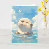 かわいいカワウソの水の世界 カード (黄色い花)