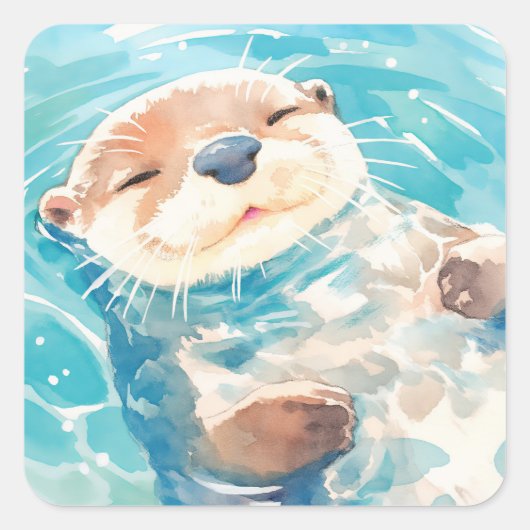 かわいいカワウソの水の世界 スクエアシール (正面)
