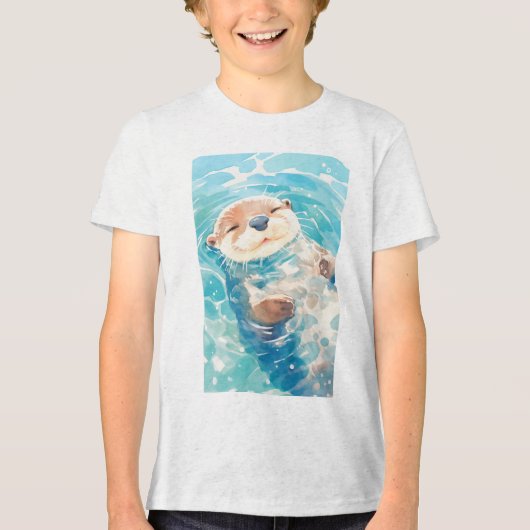 かわいいカワウソの水の世界 トライブレンドＴシャツ (正面)
