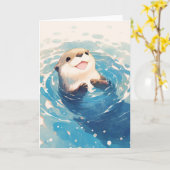 かわいいカワウソの水中冒険 カード (黄色い花)