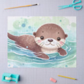 かわいいカワウソの水彩デコパージュ 薄葉紙 (クラフト)