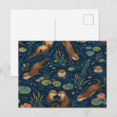 かわいいカワウソの水彩画パターン ポストカード (正面/裏面)