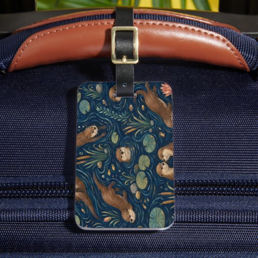 かわいいカワウソの水彩画パターン ラゲッジタグ (正面インサイチュ2)