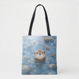 かわいいカワウソの水彩画 トートバッグ