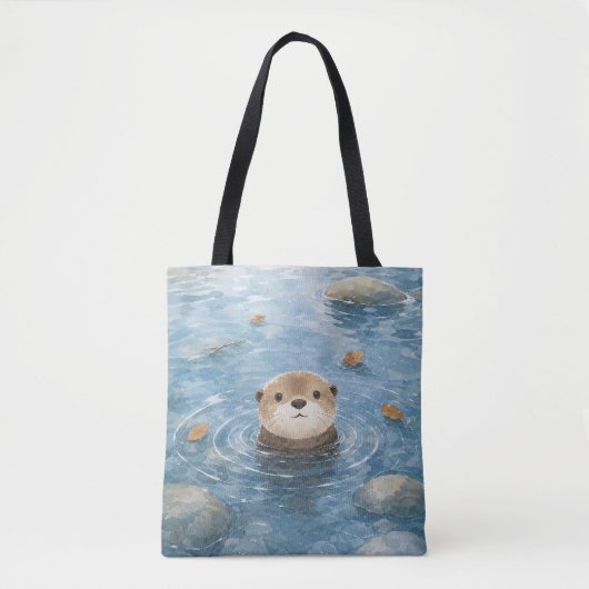 かわいいカワウソの水彩画 トートバッグ (正面)