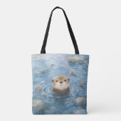 かわいいカワウソの水彩画 トートバッグ (裏面)