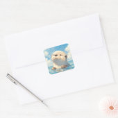 かわいいカワウソの水辺の世界 スクエアシール (封筒)