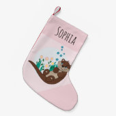 かわいいカワウソの花と名前キッズ スモールクリスマスストッキング (正面 (吊り時))