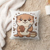 かわいいカワウソの豆とスプーンのかわいいコーヒー装飾P クッション (ブランケット)