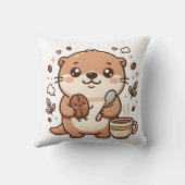 かわいいカワウソの豆とスプーンのかわいいコーヒー装飾P クッション (裏面)