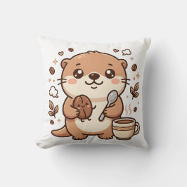 かわいいカワウソの豆とスプーンのかわいいコーヒー装飾P クッション