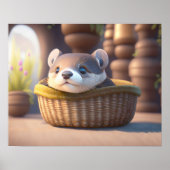 かわいいカワウソの赤ちゃんがバスケットに ポスター (正面)