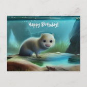かわいいカワウソの赤ちゃんの池 - 個人化可能な誕生日 ポストカード (正面)