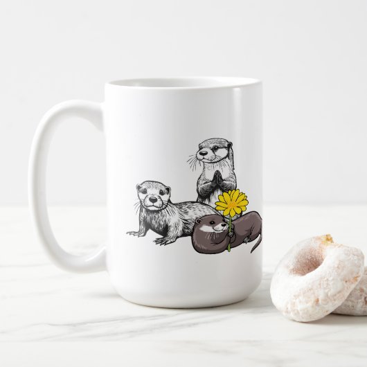 かわいいカワウソの3人組 コーヒーマグカップ (ドーナツ)