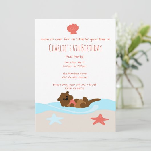 かわいいカワウソパーティーの招待状 招待状 (スタンド正面)