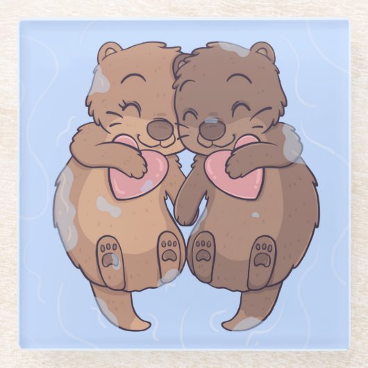 かわいいカワウソ ガラスコースター (正面)