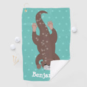 かわいいカワウダイビングティール（緑がかった色）漫画イラストレーション ゴルフタオル (インサイチュ)