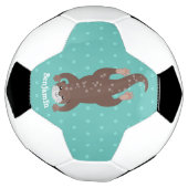 かわいいカワウダイビングティール（緑がかった色）漫画イラストレーション サッカーボール (回転)