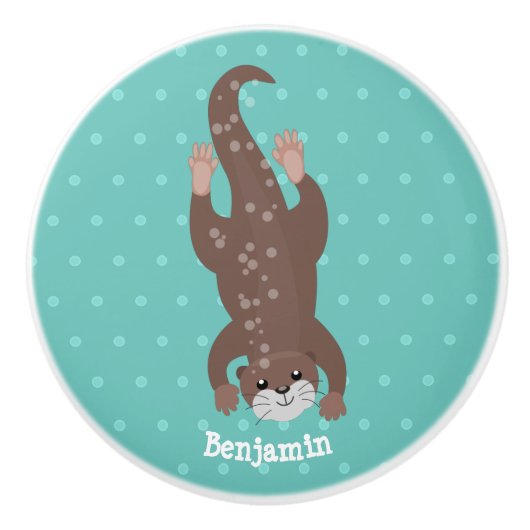 かわいいカワウダイビングティール（緑がかった色）漫画イラストレーション セラミックノブ (正面)