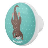 かわいいカワウダイビングティール（緑がかった色）漫画イラストレーション セラミックノブ (右)