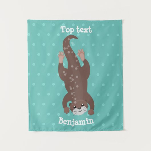 かわいいカワウダイビングティール（緑がかった色）漫画イラストレーション タペストリー (正面)